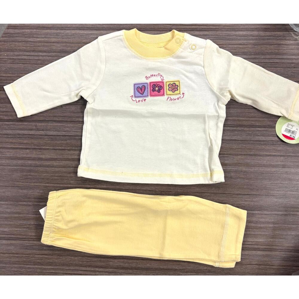Vintage Circo Baby Pants Set Size 6M Butter Yellow White Butterfly Embroidered